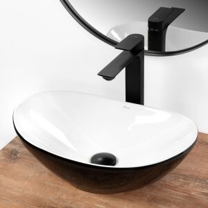 REA Royal Mini Black and White Countertop Washbasin with Black Faucet - Washbasin