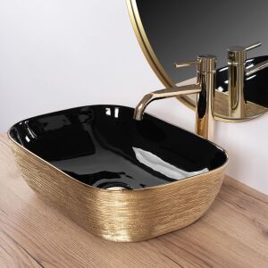 Belinda Black and Gold Countertop Washbasin with Faucet - Washbasin