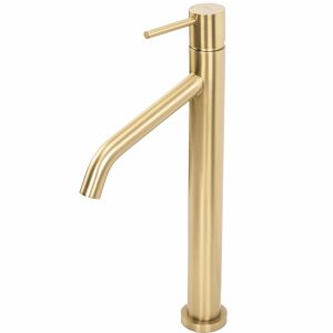 Rea Level Gold Bathroom Faucet - Tall Single Hole Sink Tap - Faucet