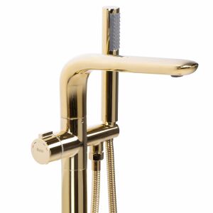 Rea Clark Gold Floor Mounted Bathtub Faucet with Hand Shower - Rea Faucet