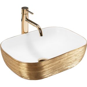 Rea Belinda White and Gold Countertop Washbasin - Rea