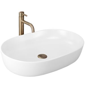 Rea CLEO 61 oval countertop washbasin in matt white with bronze faucet - Washbasin