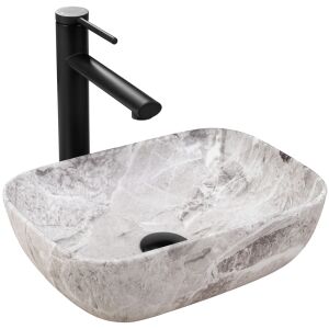 Rea Belinda Mini marble effect washbasin with black faucet - Washbasin