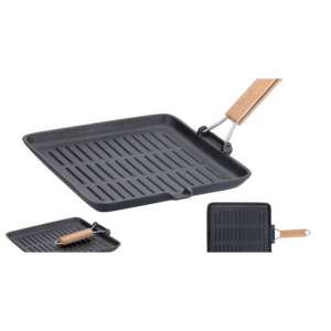 Gusseiserne Grillpfanne mit Holzgriff, 2-in-1-Set - Gusseisen Töpfe