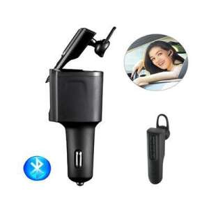 Car charger with Bluetooth headset, black, for hands-free calling and music listening in the car - Car Charger