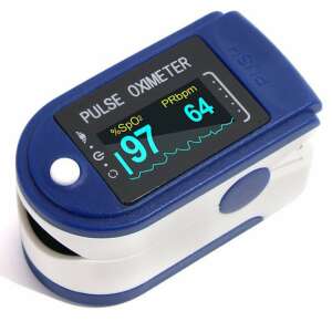 Fingertip pulse oximeter, blood oxygen saturation and heart rate monitor, blue and white, digital display - Pulse oximeter
