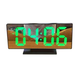 Digital alarm clock with mirror display, green LED, time, date, temperature, alarm, large display, USB charging - Alarm Clock