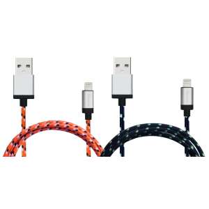 Two colorful braided iPhone charging cables, one orange and one black - USB Adapter