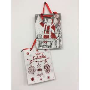 Set of 6 small Christmas gift bags, 18 x 8 cm, with Santa Claus and Christmas ornaments designs - Gift wrapping