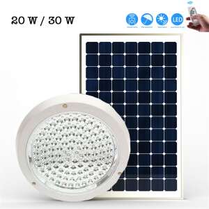 Napelemes LED lámpa távirányítóval, 20W vagy 30W, kerek forma, fehér - Nonbrand Napelemes lámpa