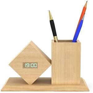 Wooden digital alarm clock with pen holder, desk organizer - Decoration