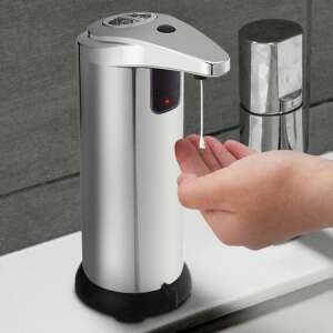 Automatic soap dispenser with infrared sensor, chrome finish, for bathroom, kitchen, office, hotel, hospital, school, restaurant, bar, shop, factory, home,  stainless steel, touchless, hygienic, soap dispenser, liquid soap dispenser, foam soap dispenser, hand soap dispenser, dispenser, soap, hand soap, automatic, infrared, sensor, touchless, chrome, stainless steel, bathroom, kitchen, office, hotel, hospital, school, restaurant, bar, shop, factory, home - Soap Dispenser