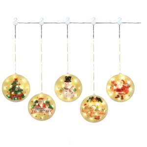 Christmas LED string lights with 5 round ornaments featuring Santa, snowman, Christmas tree, and Merry Christmas designs - Nonbrand String Light