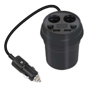 Dual USB car charger with cigarette lighter socket, black - Car Cigarette Lighter Adapter and Splitter