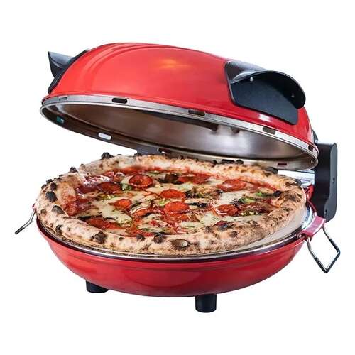 Pizza pec Hausmeister HM6149 s pizzou vo vnútri, červená farba