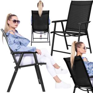 Springos black folding garden chair collage with model - Garden Furniture