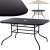 Springos garden table with black tempered glass top and black powder-coated metal frame, umbrella hole