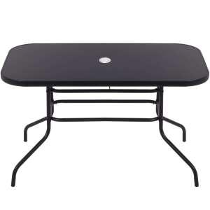 Springos garden table with black tempered glass top and black powder-coated metal frame - Springos