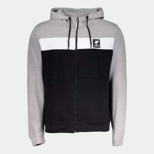 Joma Urban Street férfi pamut pulóver, szürke, fekete, fehér, cipzáras záródás, kenguru zseb