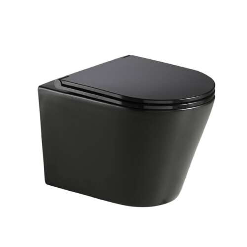 Wellis fali Rimless WC #fekete, fekete falra szerelhető WC zárt fedéllel