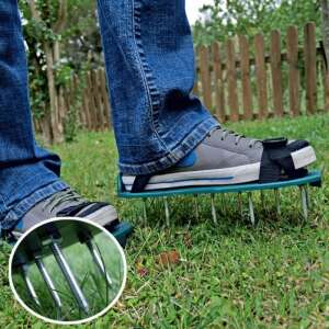 Lawn aerator shoes, green, with metal spikes, for aeration, lawn care, gardening - Garden Tool & Machine