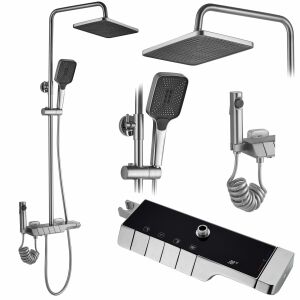 REA ROB Thermostatic Shower Set INOX - Collage of Features - Shower set