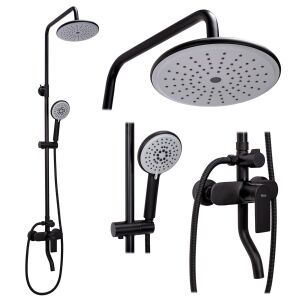 Collage of Rea VERSO Black Shower System Components - Shower set