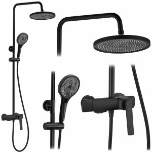 REA REBEL Mattschwarzes Duschset mit Kopf- und Handbrause - Brausegarnitur