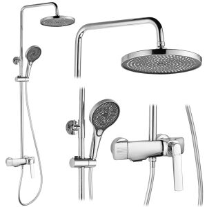 REA REBEL Chrome Shower Set Collage: Rainfall Head, Handheld, and Mixer - Shower set