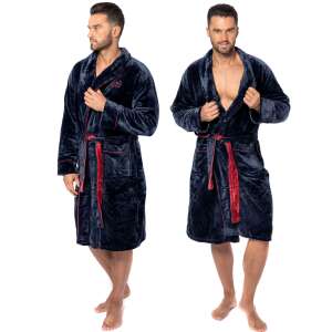 Roger by Tutumi men's navy blue bathrobe with red trim, two pockets, and a belt - Men's Robe