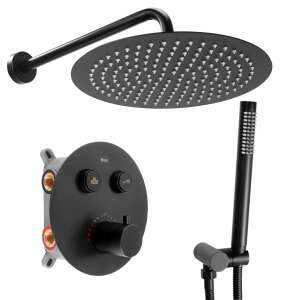 Rea Lungo Black Matt Unterputz Duschset mit Regenduschkopf und Handbrause - WC-Sitze, Duschkabine, Wasserhahn, Duschtür, Badezimmerschrank, Wäschekörbe und Brausegarnitur