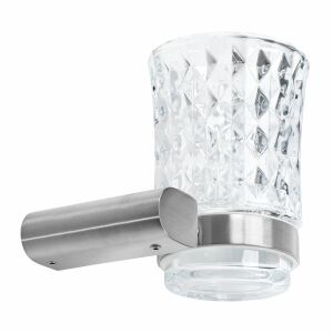Elegant bathroom glass with rhinestone design and matte nickel holder, isolated - Other bathroom accessory