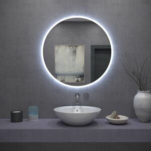 FFJ Round LED Mirror 50cm in bathroom setting - Furniture
