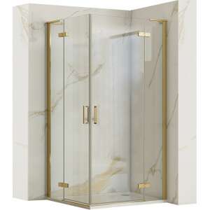 REA Hugo 90x90 Gold Brush shower enclosure, walk-in shower cabin with gold frame - Rea