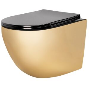 Modern Carlo Mini Flat Wall Hung Toilet in Gold and Black - Toilet