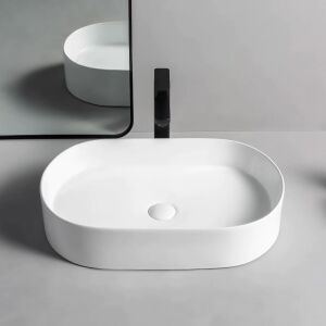 Rea Nadia oval countertop washbasin 60cm in white ceramic - Rea Washbasin