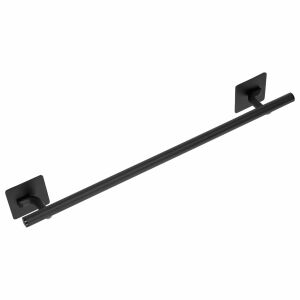 Angled view of black suction cup towel rack - Towel rack