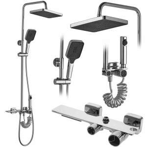 REA HELIX Chrom shower set, chrome finish, with overhead shower, hand shower, and bidet shower - Shower set