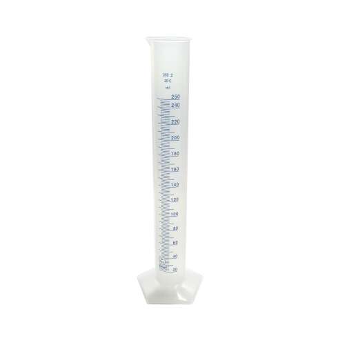 250ml polypropylene measuring cylinder with blue graduations