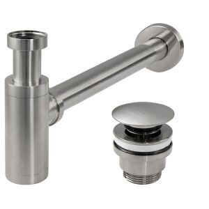 Syfon umywalkowy Rea z korkiem klik-klak Rea NIKIEL SZCZOTKOWANY 134502927 - Zlewozmywak i syfon zlewozmywakowy