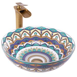 Rea Aztec hand-painted countertop washbasin isolated on white - Washbasin
