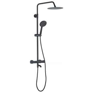 Rea Lungo black thermostatic shower set with overhead shower, handheld shower, and thermostatic valve - Shower set