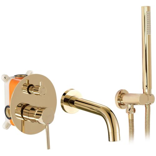 Rea Lungo Gold wall-mounted bath faucet with hand shower