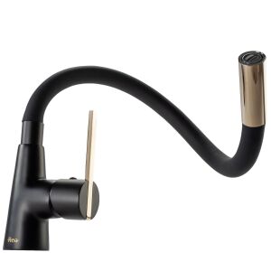 Rea ICON Black and Gold Kitchen Faucet with Flexible Spout - Nonbrand Faucet