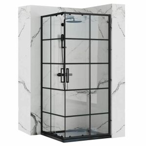 Rea Concept Black Frame Corner Shower Enclosure 90x90 cm with Shower Head - Rea