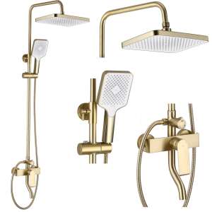 Rea Hass Gold shower set with square shower head, handheld shower head, and thermostatic valve - Shower set