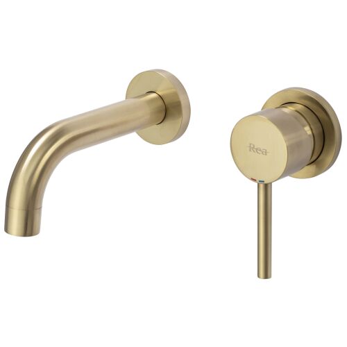 Rea Lungo matte gold wall-mounted bathroom faucet