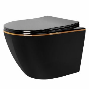 WC Schüssel Randlos CARLO Mini Rimless Duroplast Flat Black Gold Edge