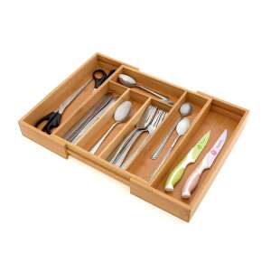 Bamboo cutlery organizer with 5 compartments for organizing kitchen drawers - Cutlery holder