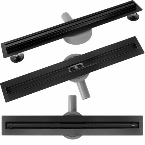 Több nézet a Rea Neox Slim Pro Black 90 lineáris zuhanyfolyókáról - Lefolyó